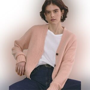 Everlane Alpaca Wool Blend Softgirl Boxy Loose Blush Pink Cardigan Sweater M